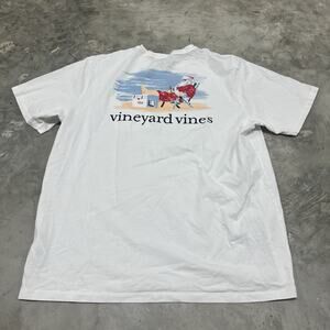 Vineyard Vines Men's Santa S/S Pocket Medium Blue T-Shirt Size XL Beach Cooler